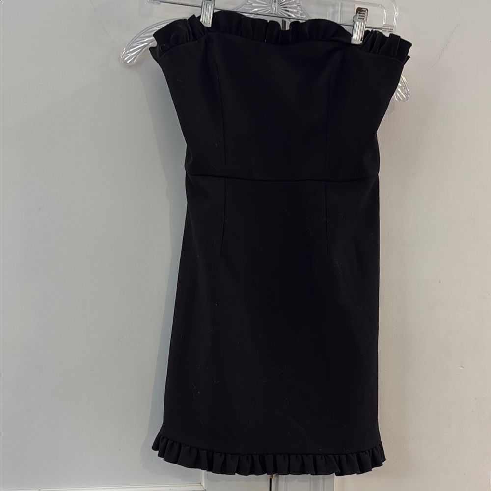 French Connection Black Strapless Dress with Ruffle Trim US 0 UK size 4
